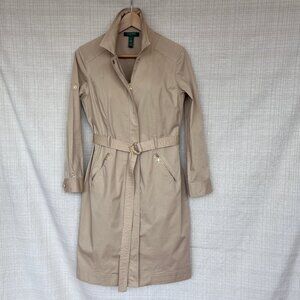 NWOT Lauren Ralph Lauren  Shirt Dress Pockets Belted Khaki Safari Roll Tab S…